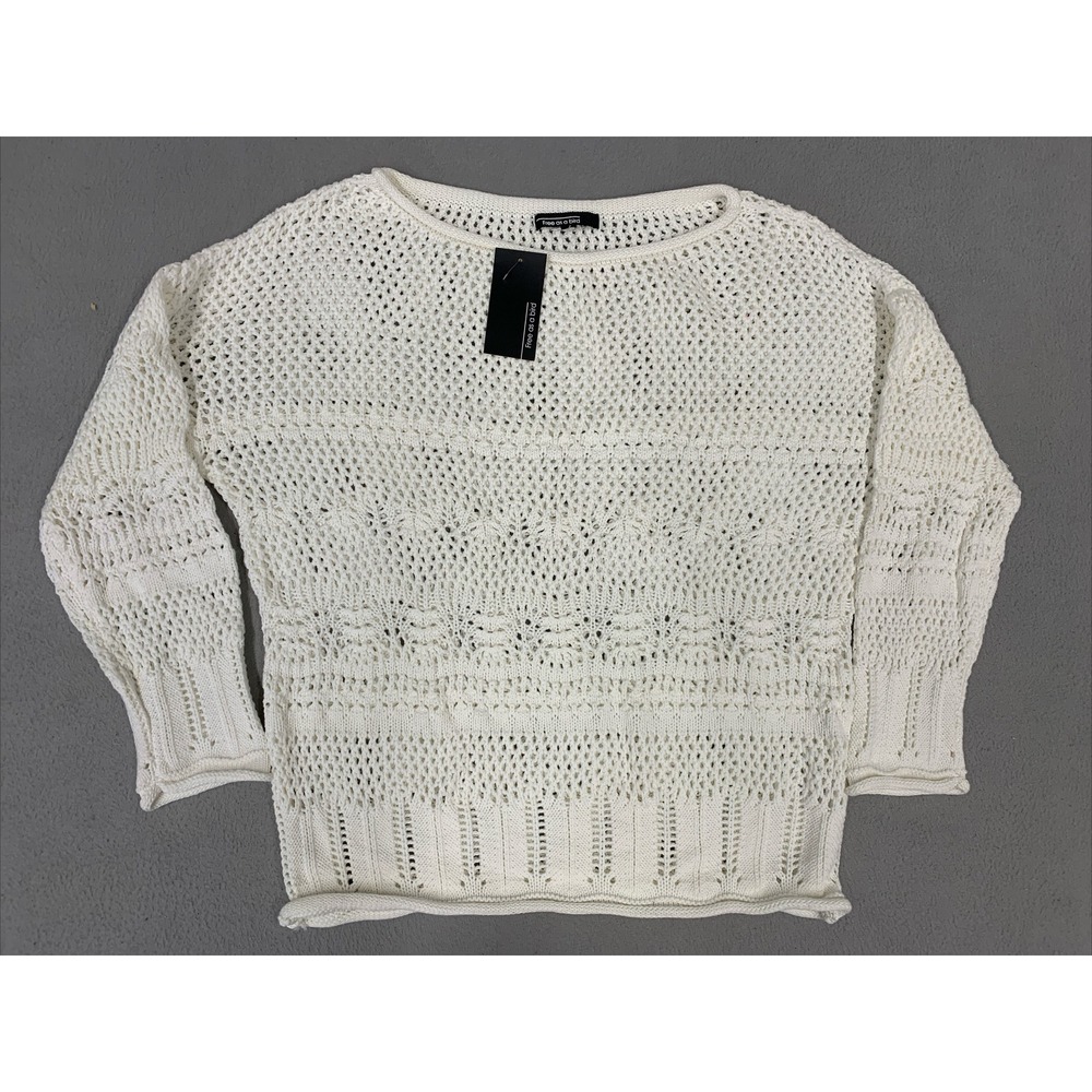 Free As A Bird Sweater‎ Women's Size Small Crochet White  Shirt New With Tag